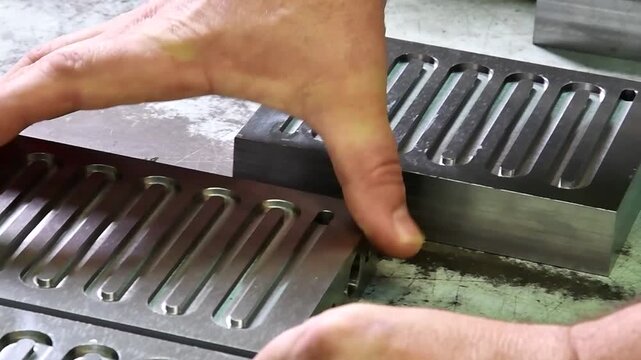 Blanks of iron molds. The metal plates are being prepared for revision.