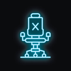 Fototapeta premium Blue neon sign of an office chair glowing on a black background