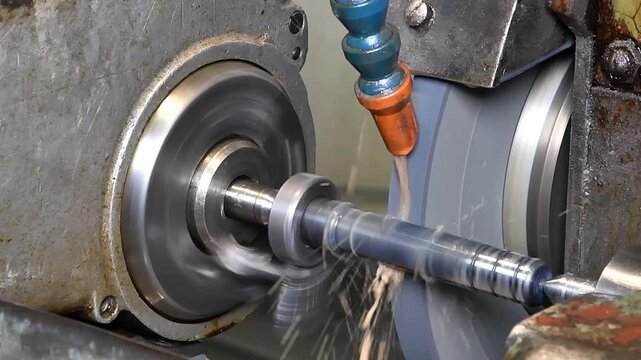 Grinding of a metal mold with emulsion cooling. Metal grinding and polishing machine. An automated belt grinding machine for iron, a tool for processing metal parts.