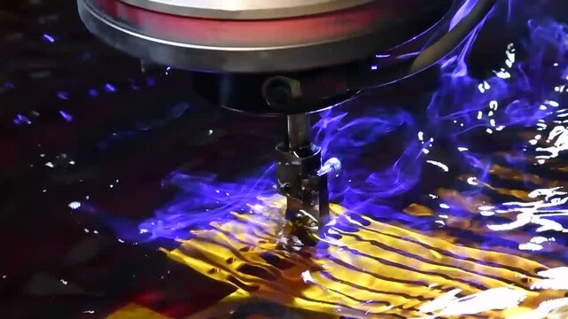 Electric stitching machine, erosion, metal cutting in liquid.  The electroerosion cutting machine cuts out metal parts. 