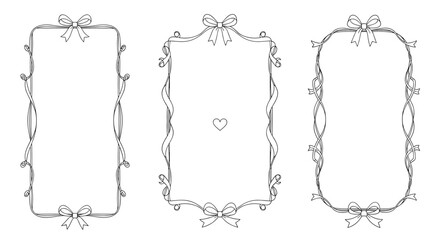 Collection of three tall rectangular decorative frames with delicate ribbon borders and bows for elegant invitations or greeting cards.