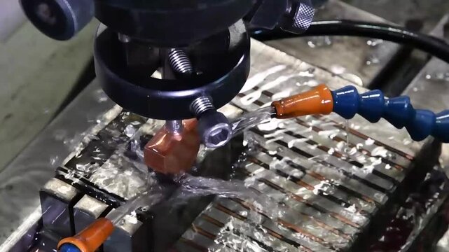 Electroerosion machine, erosion, metal stitching using an electric charge. The electric sewing machine creates iron parts.