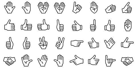 Hand gestures icon set isolated on transparent background