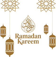 Ramadan kareem greeting with lanterns and arabic calligraphy