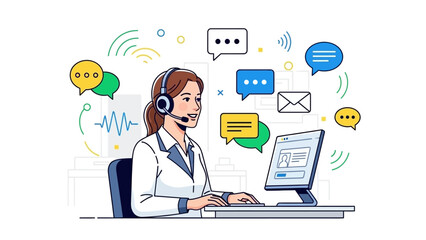 Friendly customer service representative providing online support.