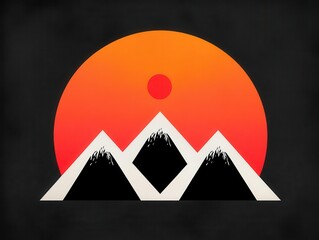 Retrostyle illustration of vibrant sunset behind mountain range, vintage travel poster look