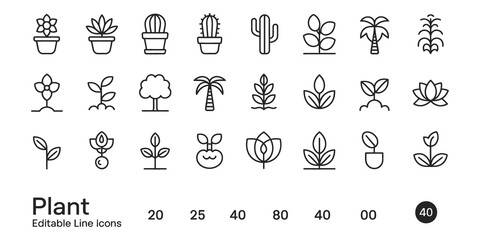 Plant line icons collection isolated on transparent background