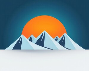 Sunset over snowcovered mountain summits, contrast of warm sky and cold terrain, winter adventure theme