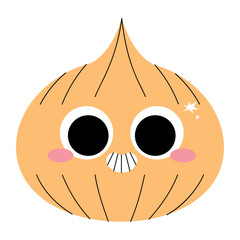 Fresh Cartoon Onion in Flat Line Style