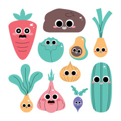 Flat Vegetables Vector Illustration Set