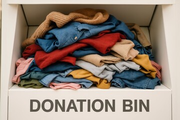 Obraz premium Pile of Colorful Clothes in Donation Bin for Charity and Community Support