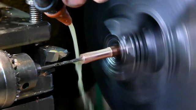 Manufacturing of a part on a lathe with the supply of an emulsion. The process of mechanical fabrication of a metal element.
