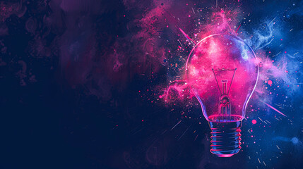 Abstract creativity concept light bulb with vivid smoke colors blue pink red yellow