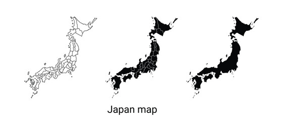 Black and white japan map with various shading techniques © Jabeda
