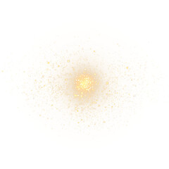 Golden sparkling glitter dust burst with glowing light particles and magic shine on transparent background for luxury festive design