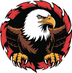 Majestic eagle emblem with fiery red and black circle