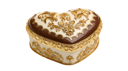 Heart shaped jewelry box with gold floral accents and creamy white base vintage inspired treasure keeper for storing precious mementos and keepsakes