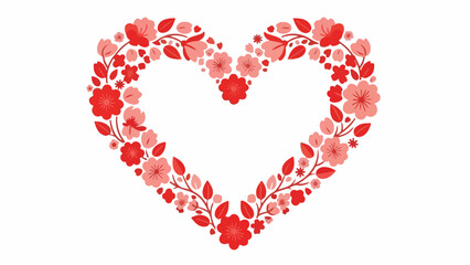 Vibrant floral heart frame design with beautiful red and pink blossoms, perfect for romantic celebrations, wedding invitations, and greeting cards