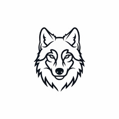 Fototapeta premium Stylized Wolf Head Emblem Black and White Line Art.