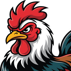 Angry rooster cartoon character with fierce expression