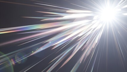 Radiant burst of prismatic light rays emanating from a central point on dark backdrop