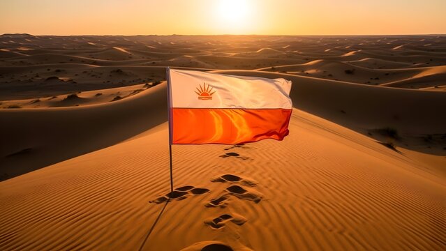 Photorealistic Desert Micronation Flag with Red and White Design Symbolizing Independence and New Beginnings
