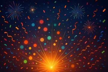 Colorful Fireworks and Confetti Celebration in Night Sky Design