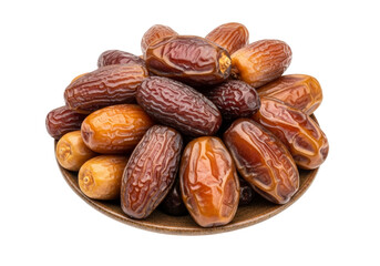 medjool dates in wooden bowl on white background