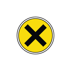 Obraz premium Yellow button with black cross icon.