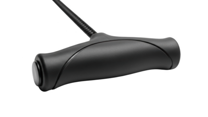 Black ergonomic handle with textured carbon fiber rod on black background grip