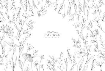 Floral bakground or wallpaper with tender flowers and leaves. Botanical foliage for wedding invitation or wall art. Vector illustration