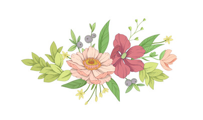 Botanic set of detailed various flowers and brunch. Luxury vintage floral collection for wedding invitation, wallpaper art or save the date card