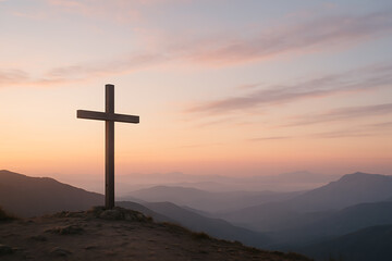 Cross on Mountain Ridge at Dawn
