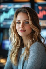 Fototapeta premium Businesswoman analyzing AI-powered financial dashboard