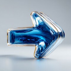 Transparent blue arrow with golden edges pointing right, signifying direction and progress, high resolution image