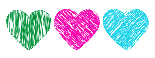 Doodle Hearts Shape Chalk or Pencil Drawn elements Love Themed or St Valentine Day decorative Design. Isolated Vector illustration Love Related content Greeting Thematic Cards elements, leaflets, post