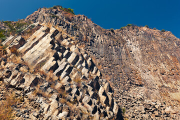 "Symphony of the Stones" - basalt rocks composed of natural regular hexagonal prisms - one of the major landmark of the region. Garni Gorge, Kotayk Province, Armenia