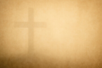 Soft glowing parchment-style background with subtle cross silhouette