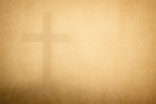 Soft glowing parchment-style background with subtle cross silhouette