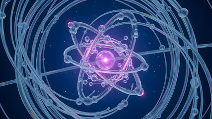 Atomic Structure: A vibrant and intricate depiction of an atom's inner workings, with electrons gracefully orbiting the nucleus.