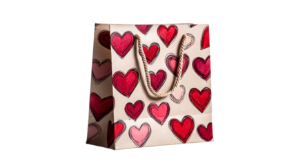 Shopping bag with red heart for valentines day gift isolated on transparent background is symbol of love and romance with present to friend and family