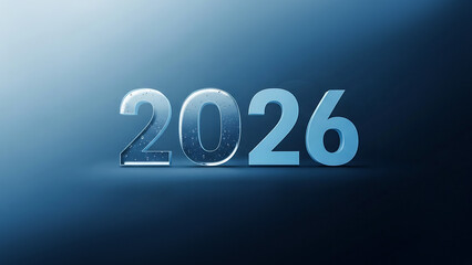 Three dimensional glass numbers twenty twenty six with water drops effect