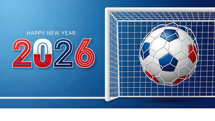 Happy new year 2026 soccer theme with flag colors football