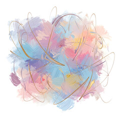 Abstract artwork with a watercolor look, featuring flowing strokes and gold lines, creating a sense of ethereal beauty