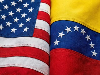 United States USA and Venezuela two national flags filling the entire frame, close-up view, edge-to-edge composition