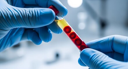 Hand holding blood test tube close up