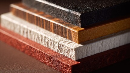 Close-up of various textured surface samples for interior design and material selection