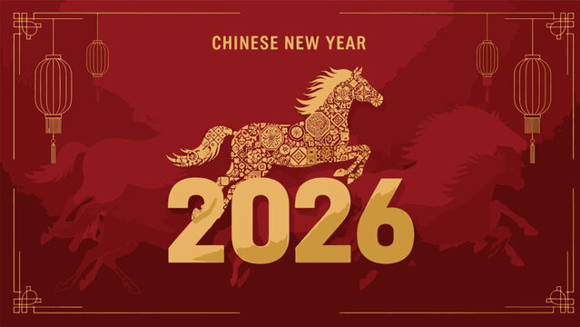 Celebrate the Lunar Chinese New Year 2026 with a Golden Horse - A Symbol of Prosperity and Good Fortune
