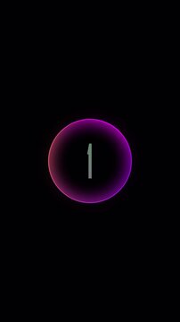 Glowing Vibrant Neon Sphere on black Background alpha channel, 5 seconds countdown neon