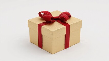 Obraz premium Gold Gift Box with Red Ribbon